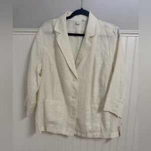 NWT Jones New York White Blazer 100% Linen 3/4 Sleeve and Large Pockets Size 1X